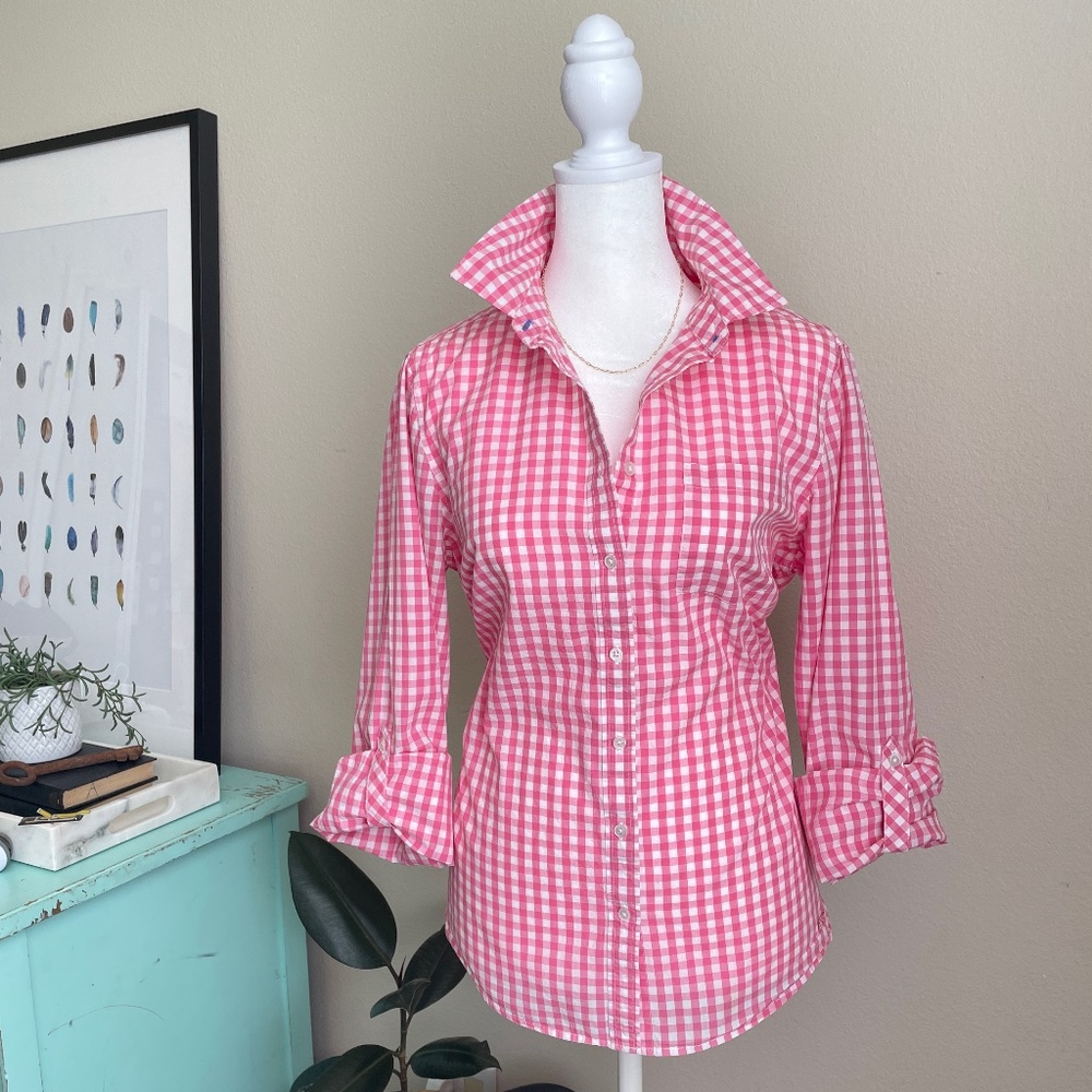 Talbots Pink Gingham women's button down blouse size 10